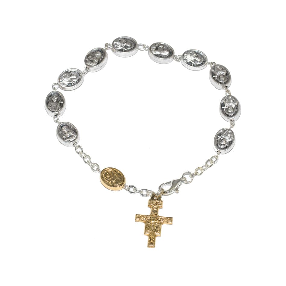MONDO CATTOLICO Prayer Beads Adjustable Saint Francis of Assisi Rosary Bracelet in Pewter