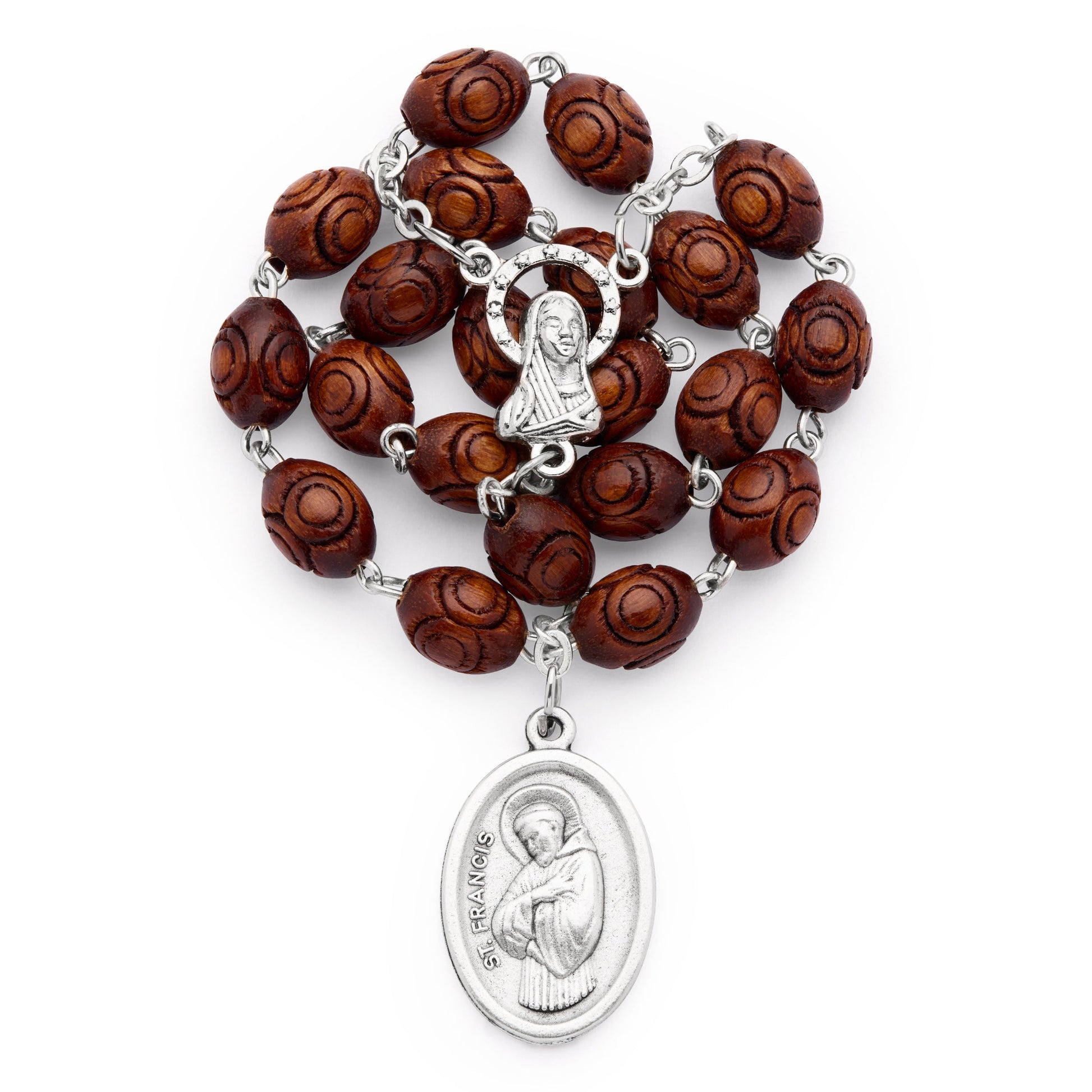 MONDO CATTOLICO ROMA Prayer Beads 18 cm (7.09 in) / 6 mm (0.24 in) Saint Francis Wooden Devotional Rosary