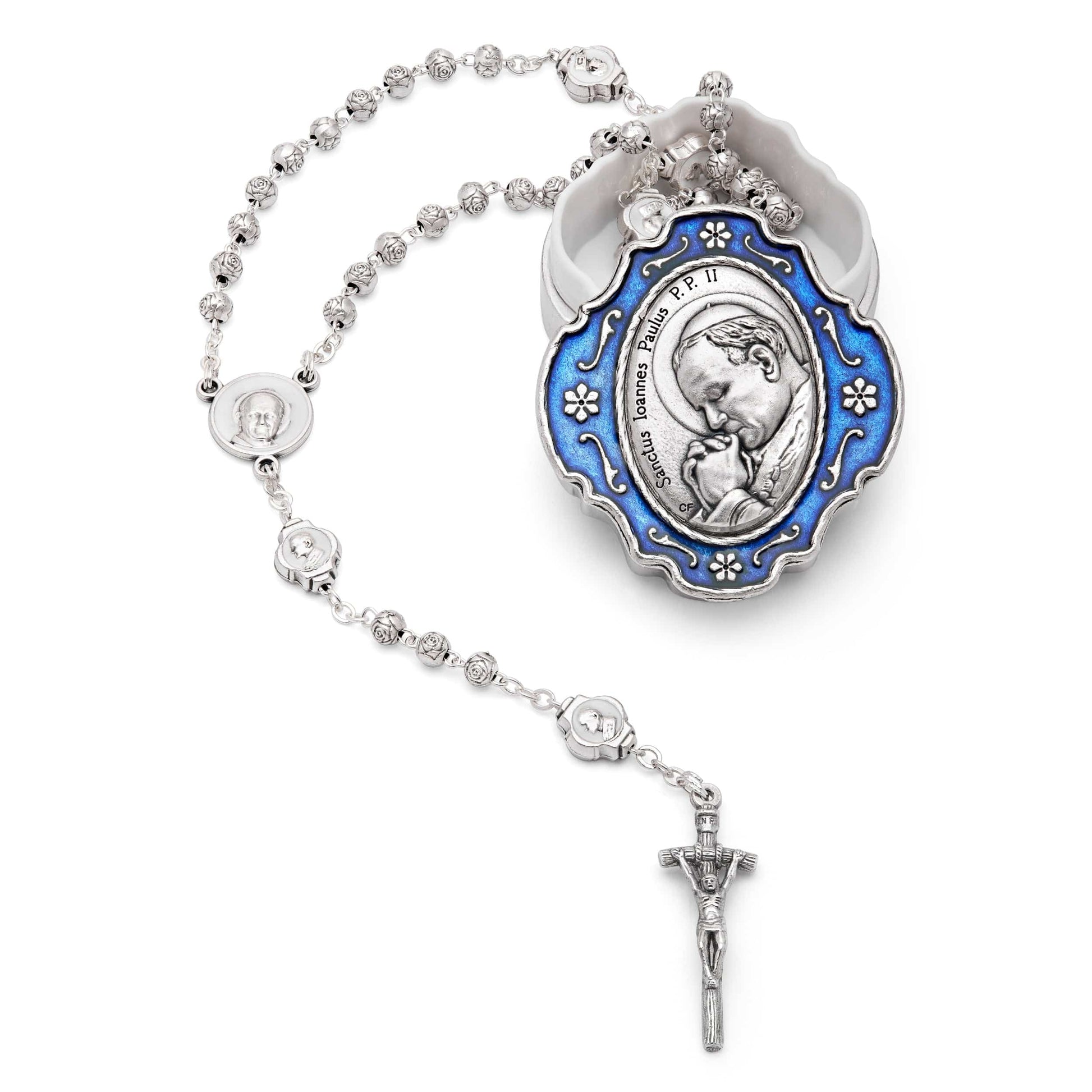MONDO CATTOLICO Prayer Beads 36 cm (14.17 in) / 4 mm (0.15 in) Saint John Paul II Rosary in Enamel Box