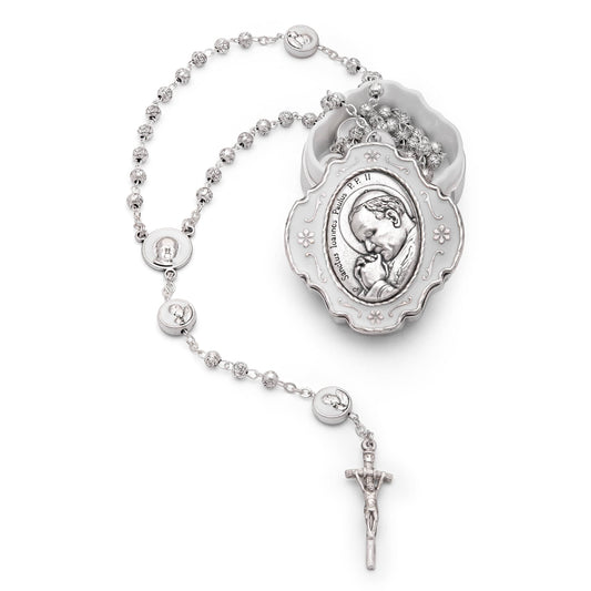 MONDO CATTOLICO Prayer Beads 36 cm (14.17 in) / 4 mm (0.15 in) Saint John Paul II Rosary in Enamel White Box