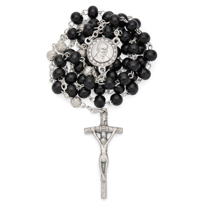 MONDO CATTOLICO ROMA Rosary 42 cm (16.54 in) / 6 mm (0.24 in) / 62 cm (24.41 in) Saint John Paul II Rosary with Black Wood Beads and Metal Crucifix