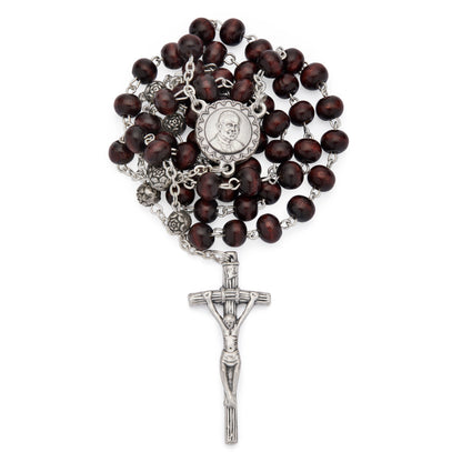 MONDO CATTOLICO ROMA Rosary 42 cm (16.54 in) / 6 mm (0.24 in) / 62 cm (24.41 in) Saint John Paul II Rosary with Dark Brown Wood Beads and Metal Crucifix