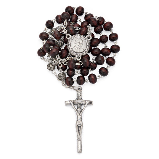 MONDO CATTOLICO ROMA Rosary 42 cm (16.54 in) / 6 mm (0.24 in) / 62 cm (24.41 in) Saint John Paul II Rosary with Dark Brown Wood Beads and Metal Crucifix
