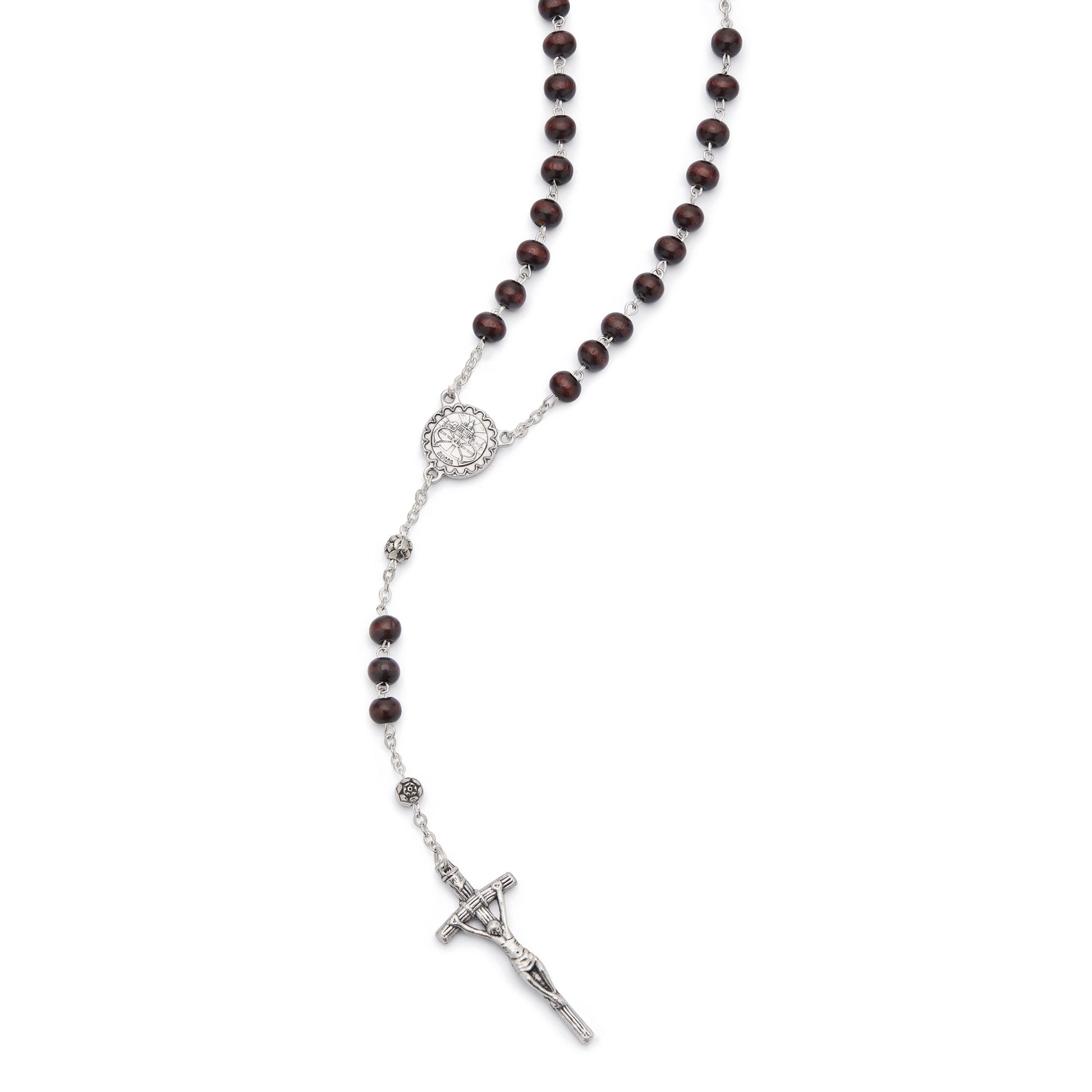 MONDO CATTOLICO ROMA Rosary 42 cm (16.54 in) / 6 mm (0.24 in) / 62 cm (24.41 in) Saint John Paul II Rosary with Dark Brown Wood Beads and Metal Crucifix