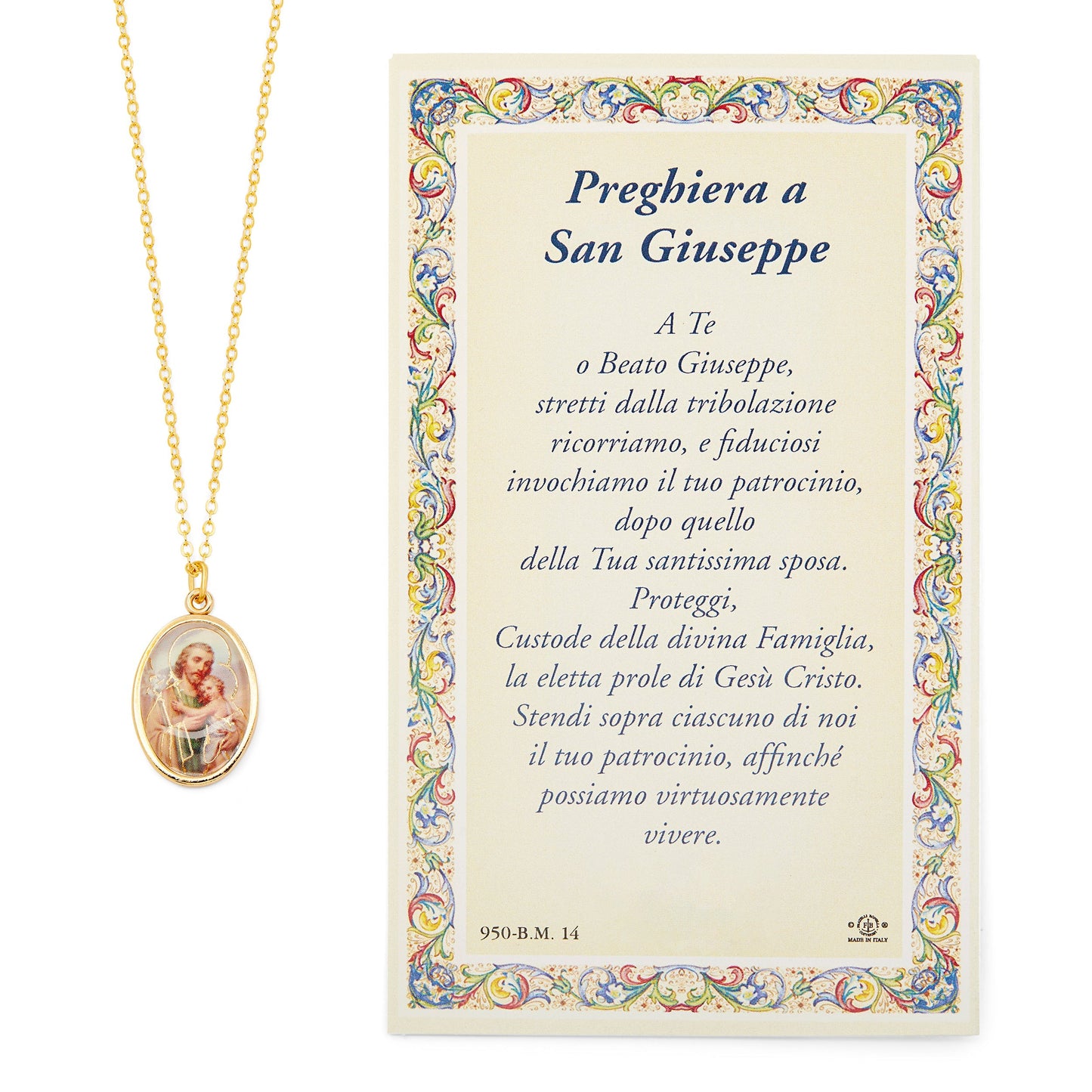 MONDO CATTOLICO Saint Joseph Holy Card and Medal with the Chain