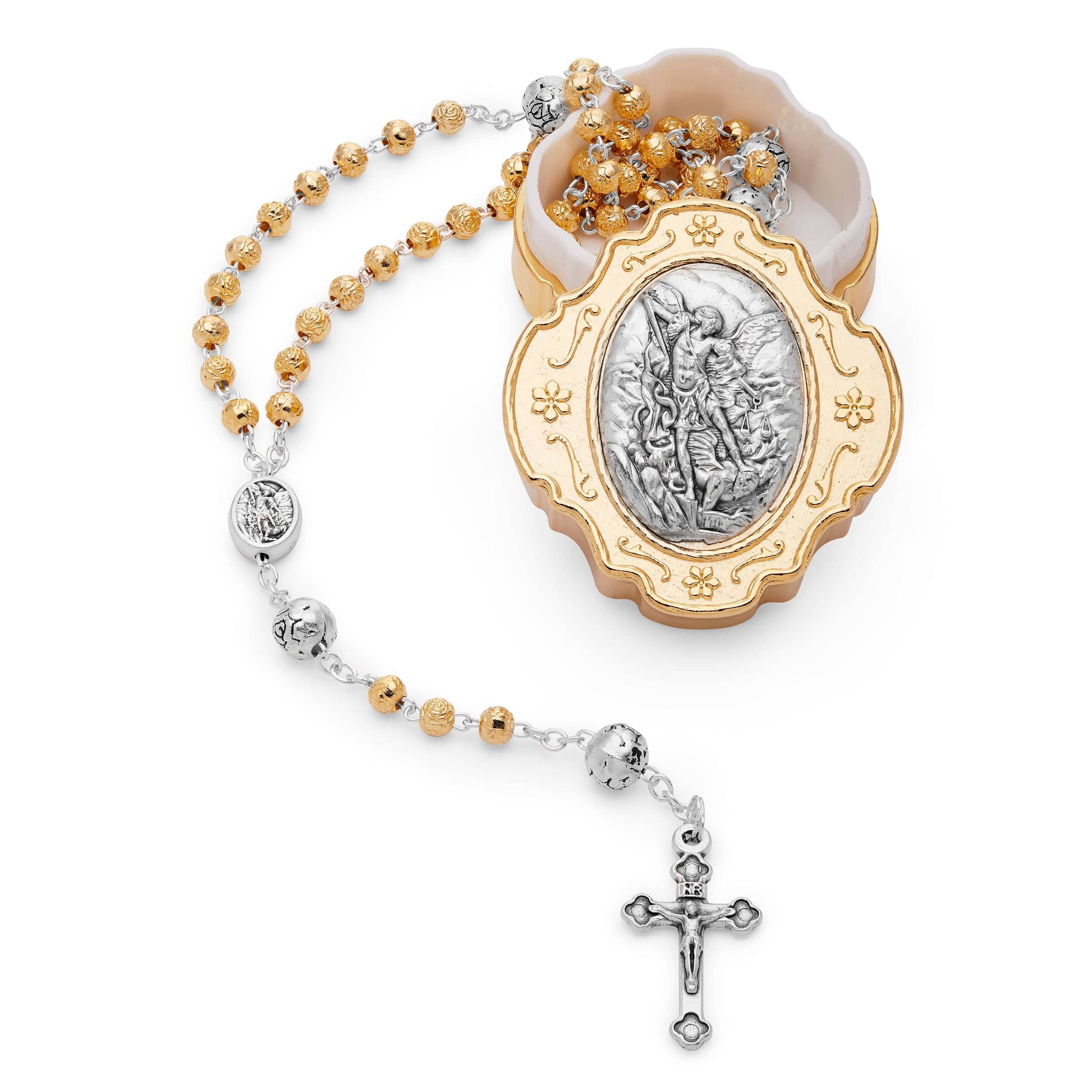 MONDO CATTOLICO Prayer Beads 32 cm (12.6 in) / 4 mm (0.15 in) Saint Michael Box and Rosary