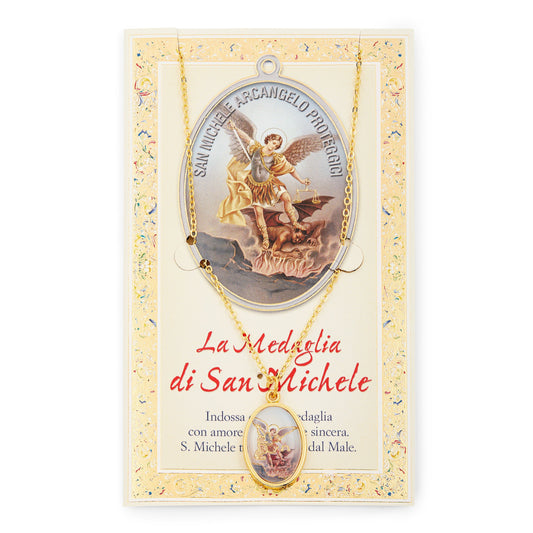 MONDO CATTOLICO Saint Micheal Prayer Card and Medal With Chain