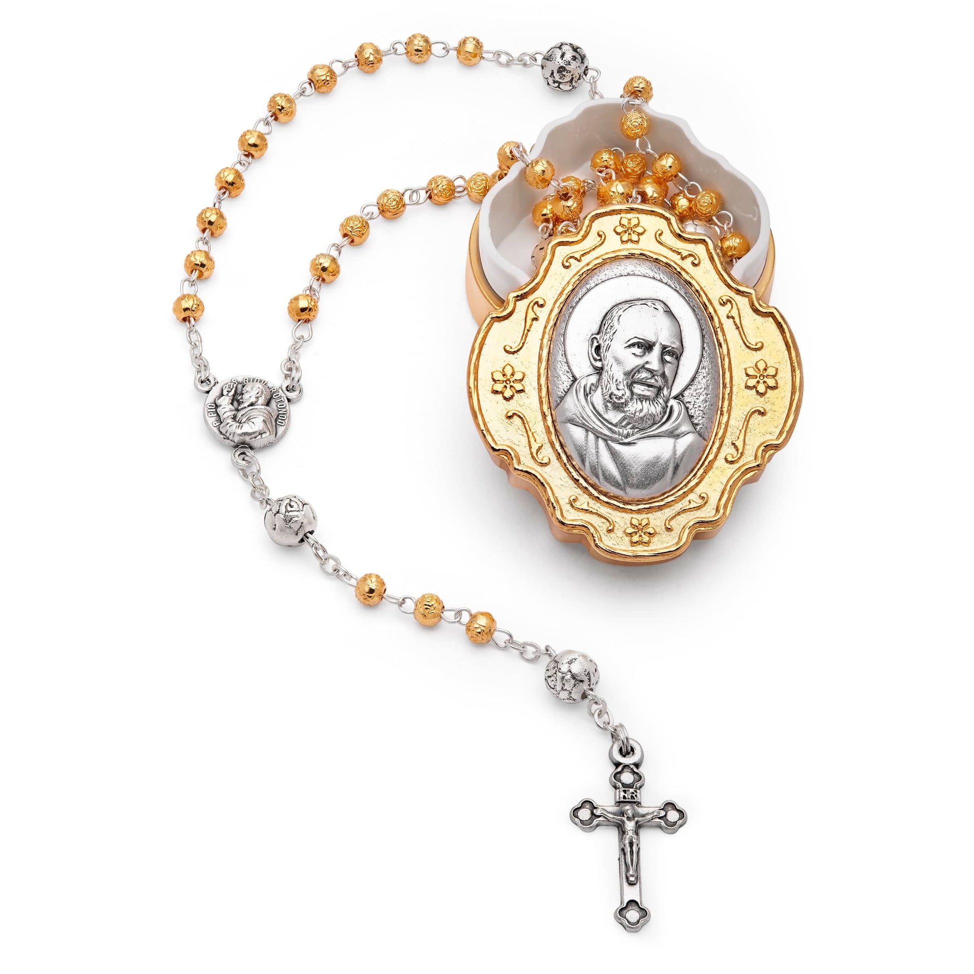 MONDO CATTOLICO Prayer Beads 32 cm (12.6 in) / 4 mm (0.15 in) Saint Padre Pio Keepsake Case and Rosary