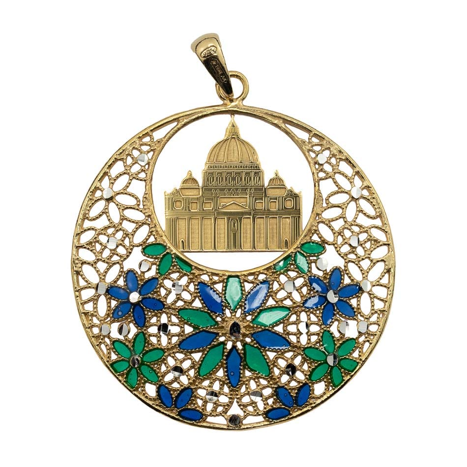 MONDO CATTOLICO Saint Peter Basilica Gold Plated Filigree Charm
