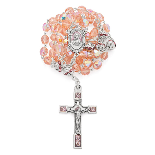 MONDO CATTOLICO ROMA Prayer Beads 40 cm (15.75 in) / 52 cm (20.47 in) / 4 mm (0.16 in) Scapular Rosary in Pink Crystal