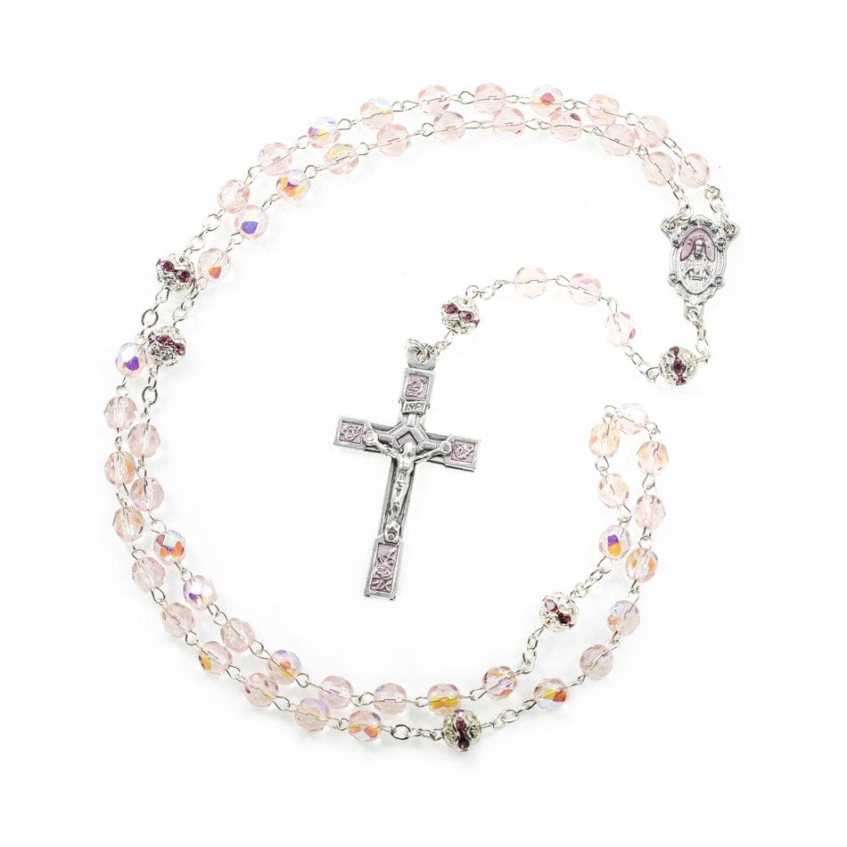 MONDO CATTOLICO Prayer Beads Scapular Rosary in Pink Crystal