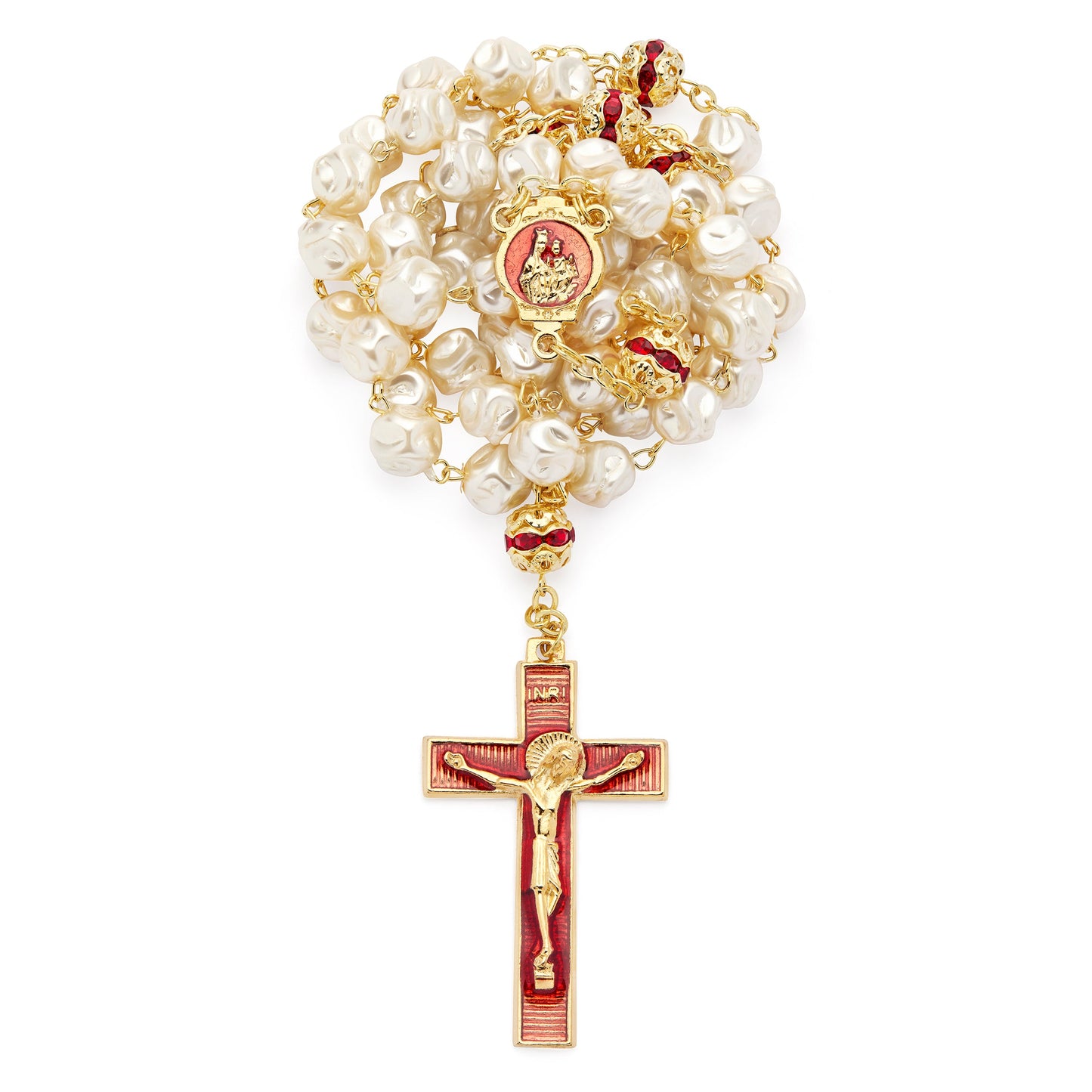MONDO CATTOLICO ROMA 52 cm (20.47 in) / 72 cm (28.35 in) / 8 mm (0.31 in) Scapular Rosary of Our Lady of Mount Carmel with Glass Pearl Beads