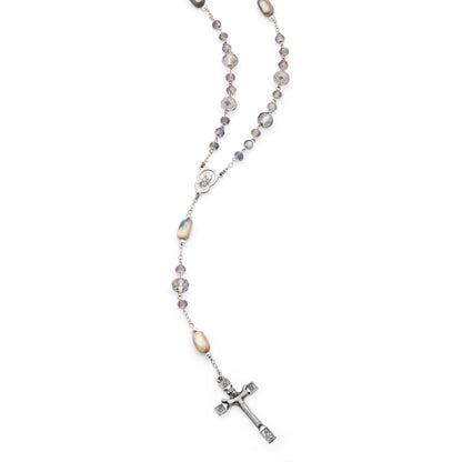 MONDO CATTOLICO ROMA Rosary 52 cm (20.47 in) / 68 cm (26.77 in) / 6 mm (0.24 in) Scapular Rosary with Faceted Grey and Speckled Beige Crystal Beads