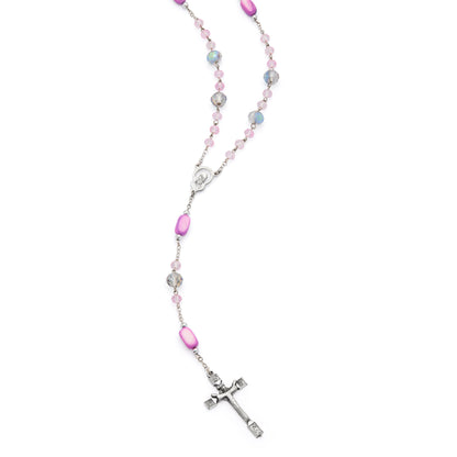MONDO CATTOLICO ROMA Rosary 52 cm (20.47 in) / 68 cm (26.77 in) / 6 mm (0.24 in) Scapular Rosary with Pink Crystal Beads and Fuchsia Accents