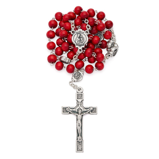MONDO CATTOLICO ROMA Rosary 46 cm (18.11 in) / 60 cm (23.62 in) / 6 mm (0.24 in) Scapular Rosary with Red Wood Beads
