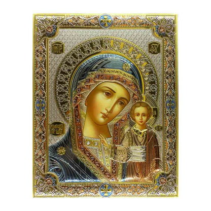 MONDO CATTOLICO Silver and Wood icon of Our Lady of Kazan 7,87" x 6,30"
