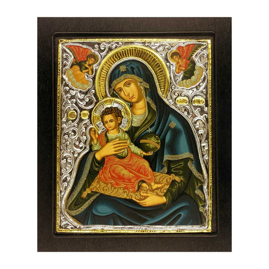MONDO CATTOLICO Silver and Wooden Icon of Blue Madonna 7,08" X 5,90"