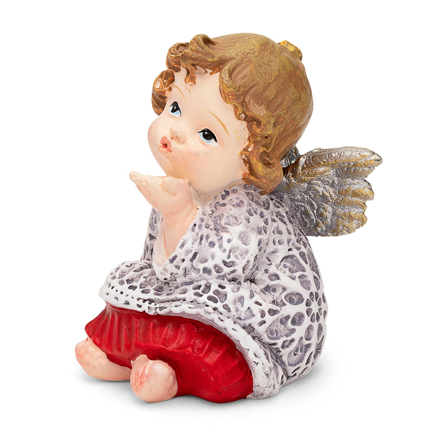 Mondo Cattolico 7 cm (2.76 in) Silvered Resin Angel Sending a Kiss