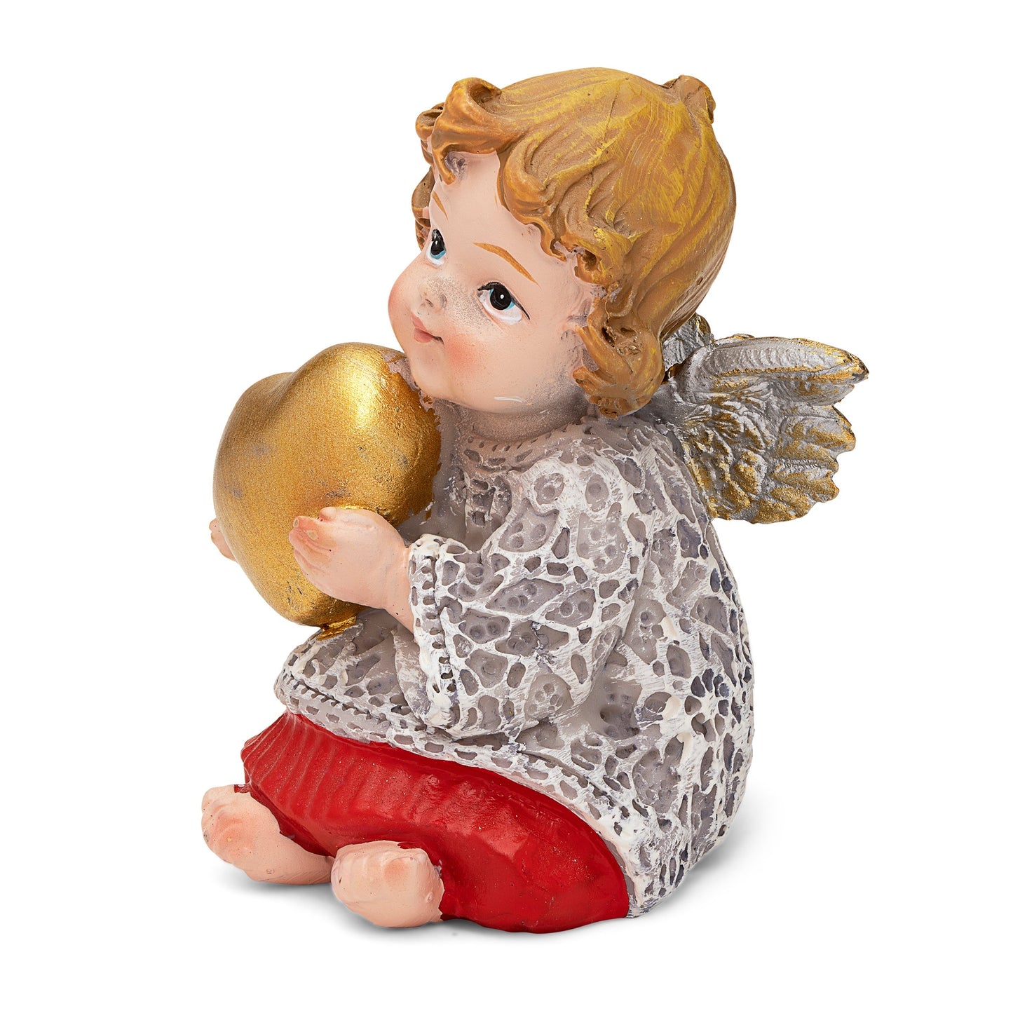 Mondo Cattolico 7 cm (2.76 in) Silvered Resin Angel With Golden Heart