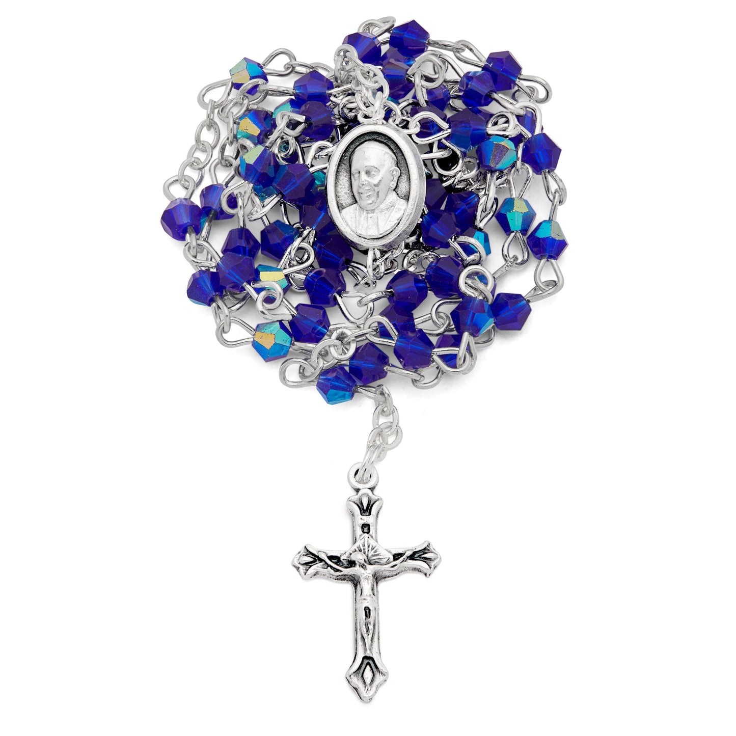 Mondo Cattolico Rosary Box 3.5x4 cm (1.38x1.57 in) / 3 mm (0.12 in) / 37.5 cm (14.76 in) Small Blue Enameled Holy Spirit Rosary Case With Blue Crystal Rosary