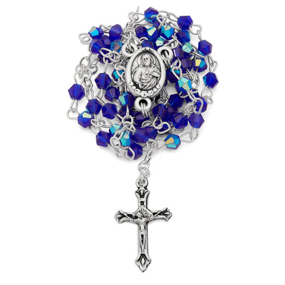Mondo Cattolico Rosary Box 3.5x4 cm (1.38x1.57 in) / 3 mm (0.12 in) / 37.5 cm (14.76 in) Small Blue Enameled Madonnina of Ferruzzi Rosary Case With Blue Crystal Rosary