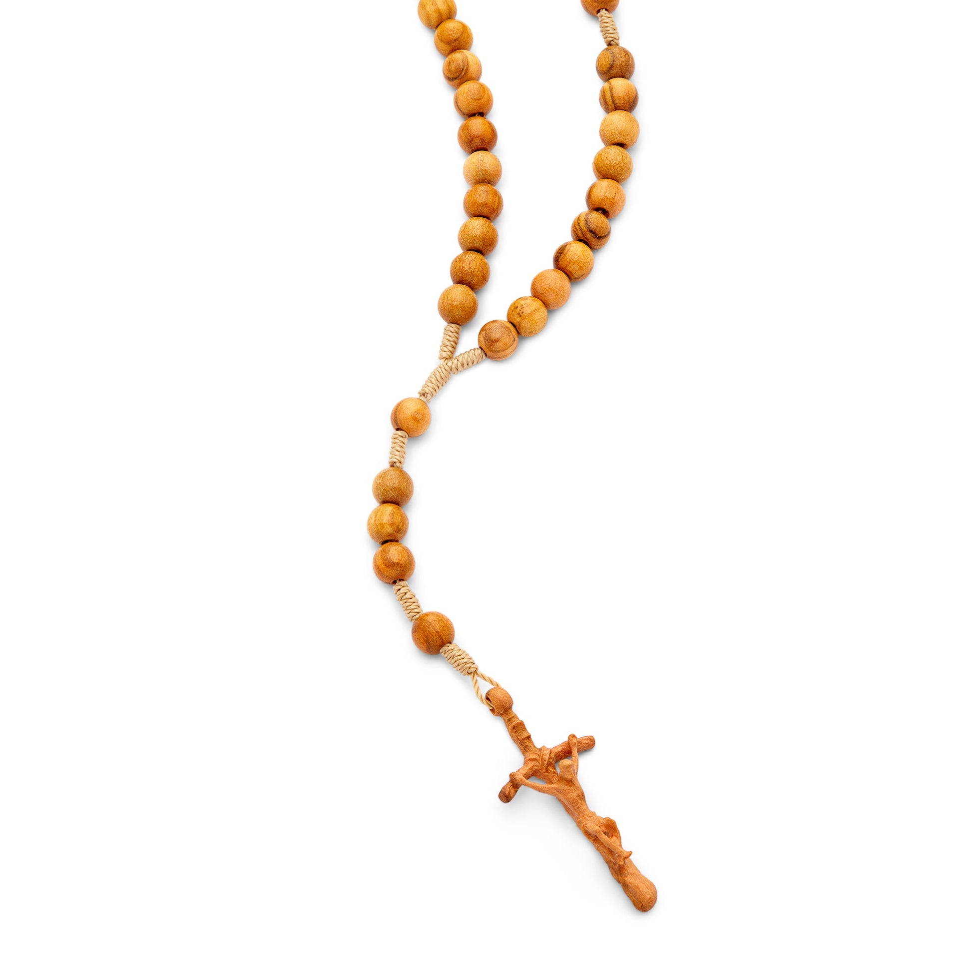 MONDO CATTOLICO Prayer Beads Small Olive Wood Rope Rosary Pastorale Cross