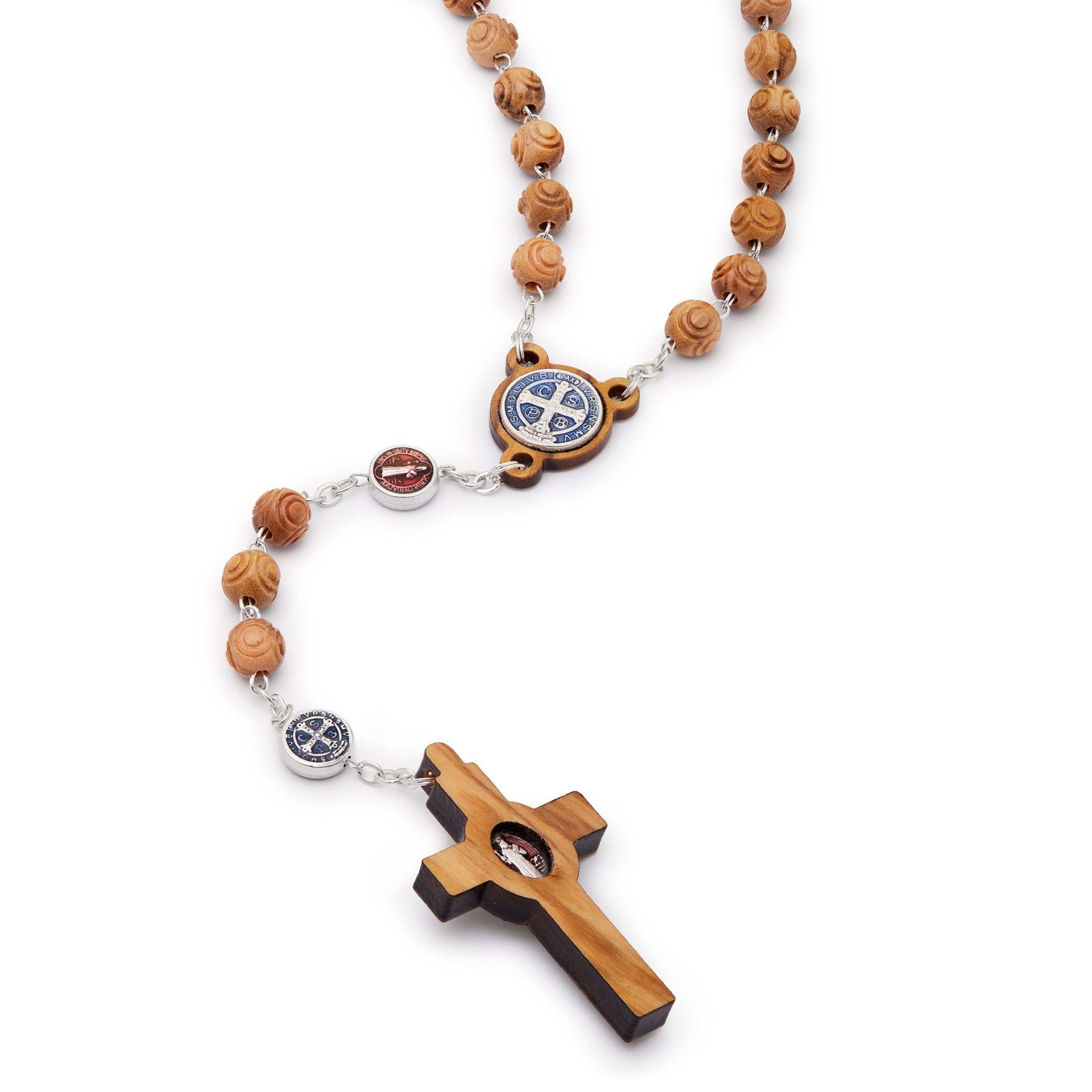 MONDO CATTOLICO Prayer Beads 54 cm (21.25 in) / 7 mm (0.27 in) St. Benedict Rosary Beads in Olive Wood