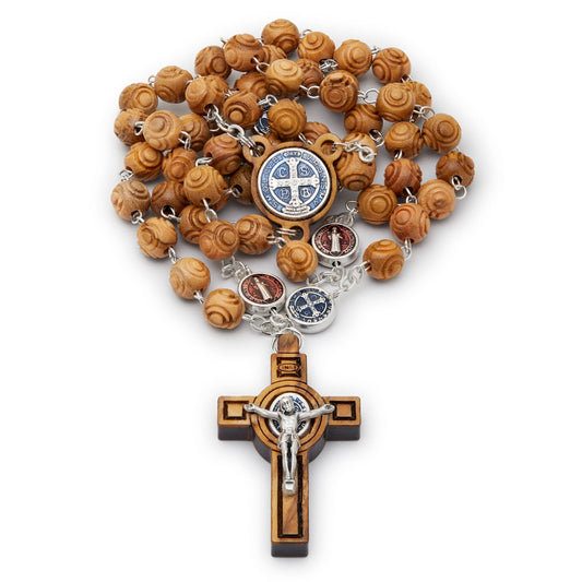 MONDO CATTOLICO Prayer Beads 54 cm (21.25 in) / 7 mm (0.27 in) St. Benedict Rosary Beads in Olive Wood