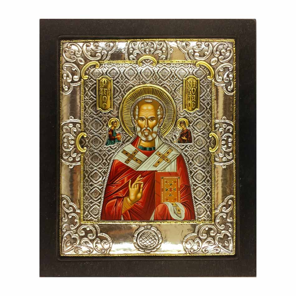 MONDO CATTOLICO St. Nicholas Icon in Silver 18x15 cm