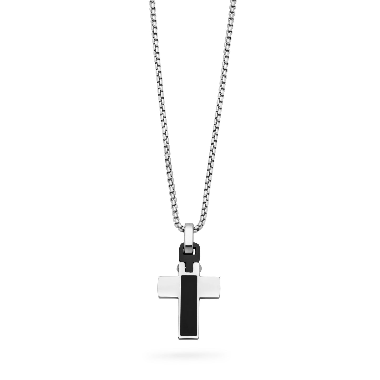 MONDO CATTOLICO ROMA 2.50 cm (0.98 in) / 45 - 50 cm (17.72 - 19.69 in) Stainless Steel Cross Pendant with Black Detail and Chain