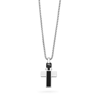 MONDO CATTOLICO ROMA 2.50 cm (0.98 in) / 45 - 50 cm (17.72 - 19.69 in) Stainless Steel Cross Pendant with Black Detail and Chain