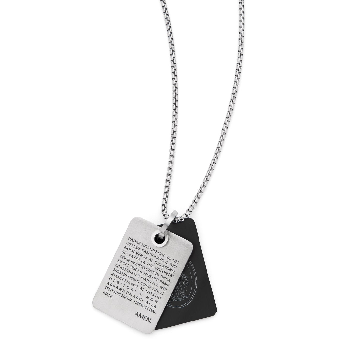 MONDO CATTOLICO ROMA Pendant 1.20 x 2 cm (0.47 x 0.79 in) / 45 - 50 cm (17.72 - 19.69 in) Stainless Steel Double Tag Pendant with Our Father and Chain