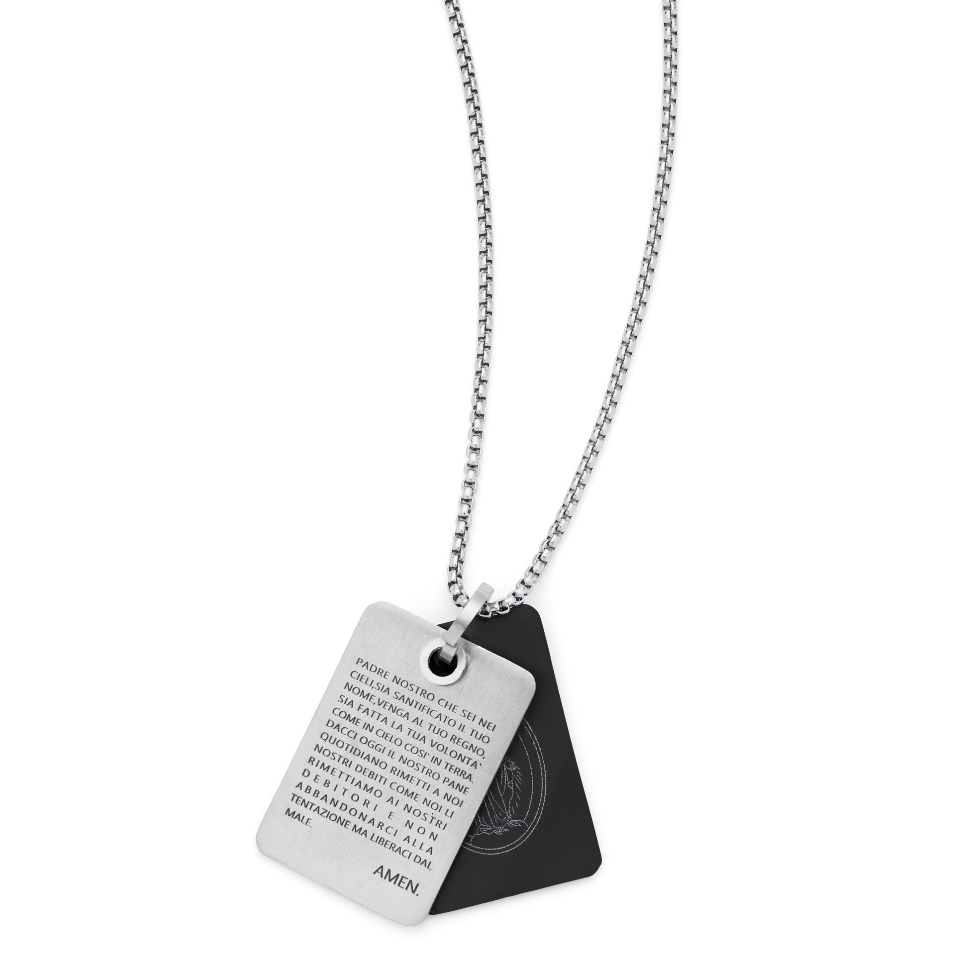 MONDO CATTOLICO ROMA Pendant 1.20 x 2 cm (0.47 x 0.79 in) / 45 - 50 cm (17.72 - 19.69 in) Stainless Steel Double Tag Pendant with Our Father and Chain