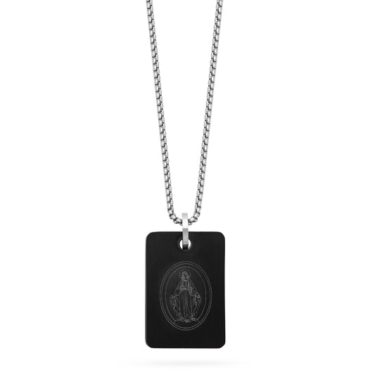 MONDO CATTOLICO ROMA Pendant 1.20 x 2 cm (0.47 x 0.79 in) / 45 - 50 cm (17.72 - 19.69 in) Stainless Steel Double Tag Pendant with Our Father and Chain