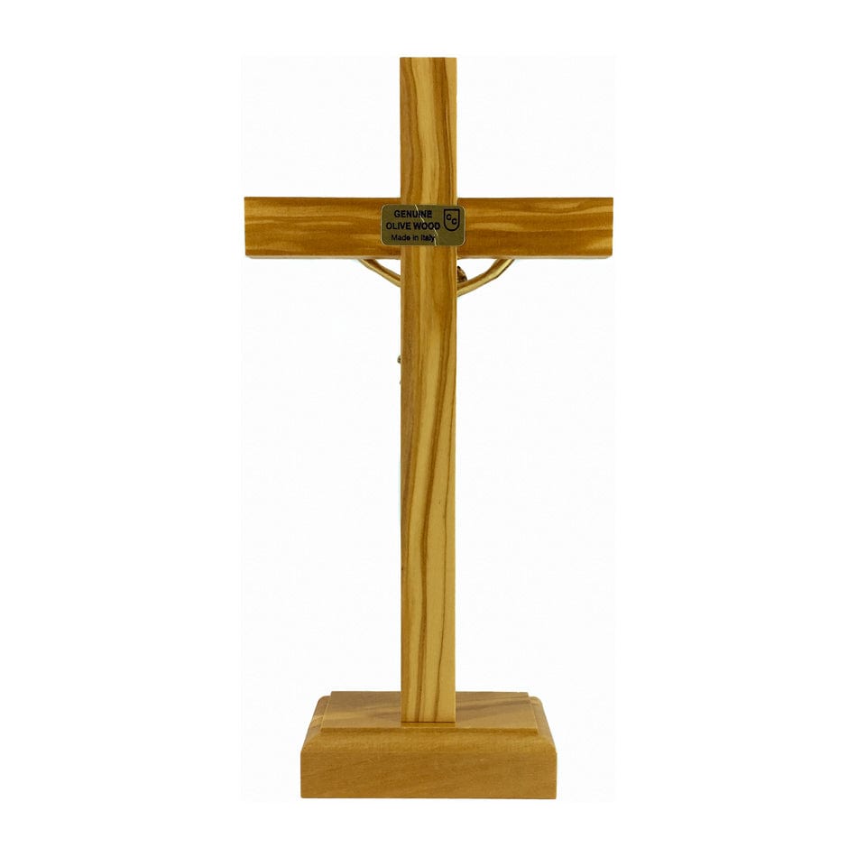 MONDO CATTOLICO 22 cm (8.66 in) Standing Olive Wood Crucifix With Gold Corpus