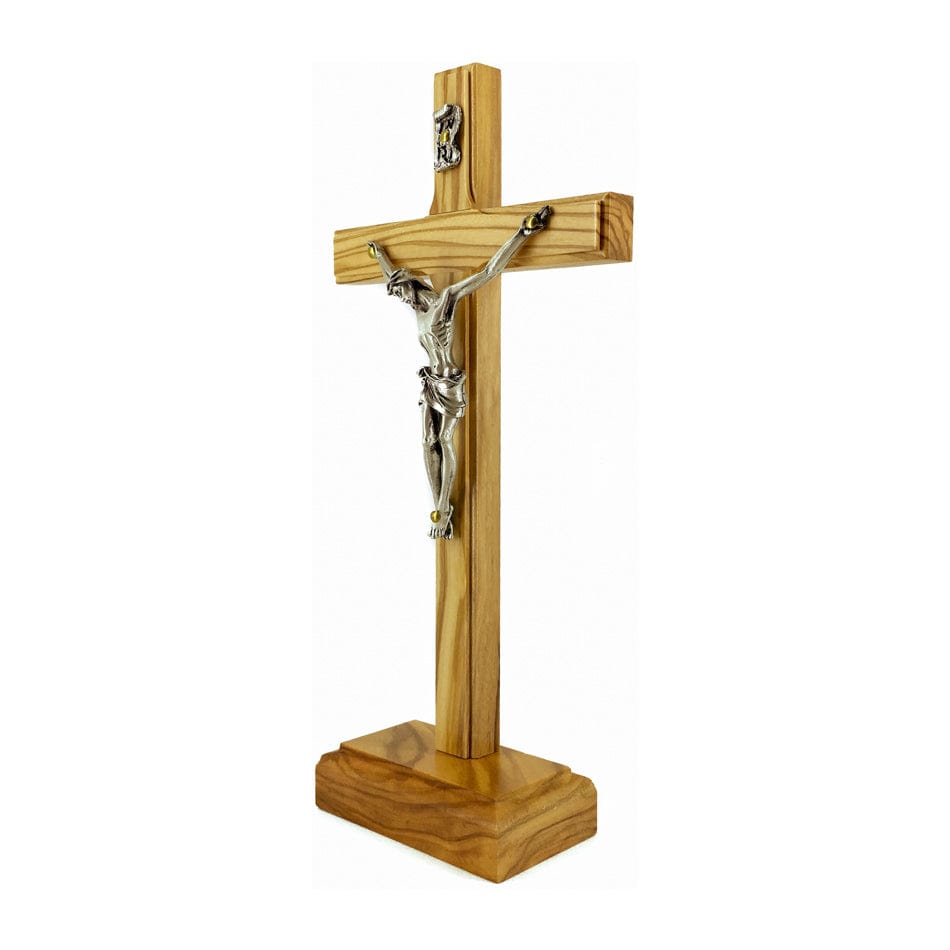 MONDO CATTOLICO 22 cm (8.66 in) Standing Olive Wood Crucifix With Silver Corpus