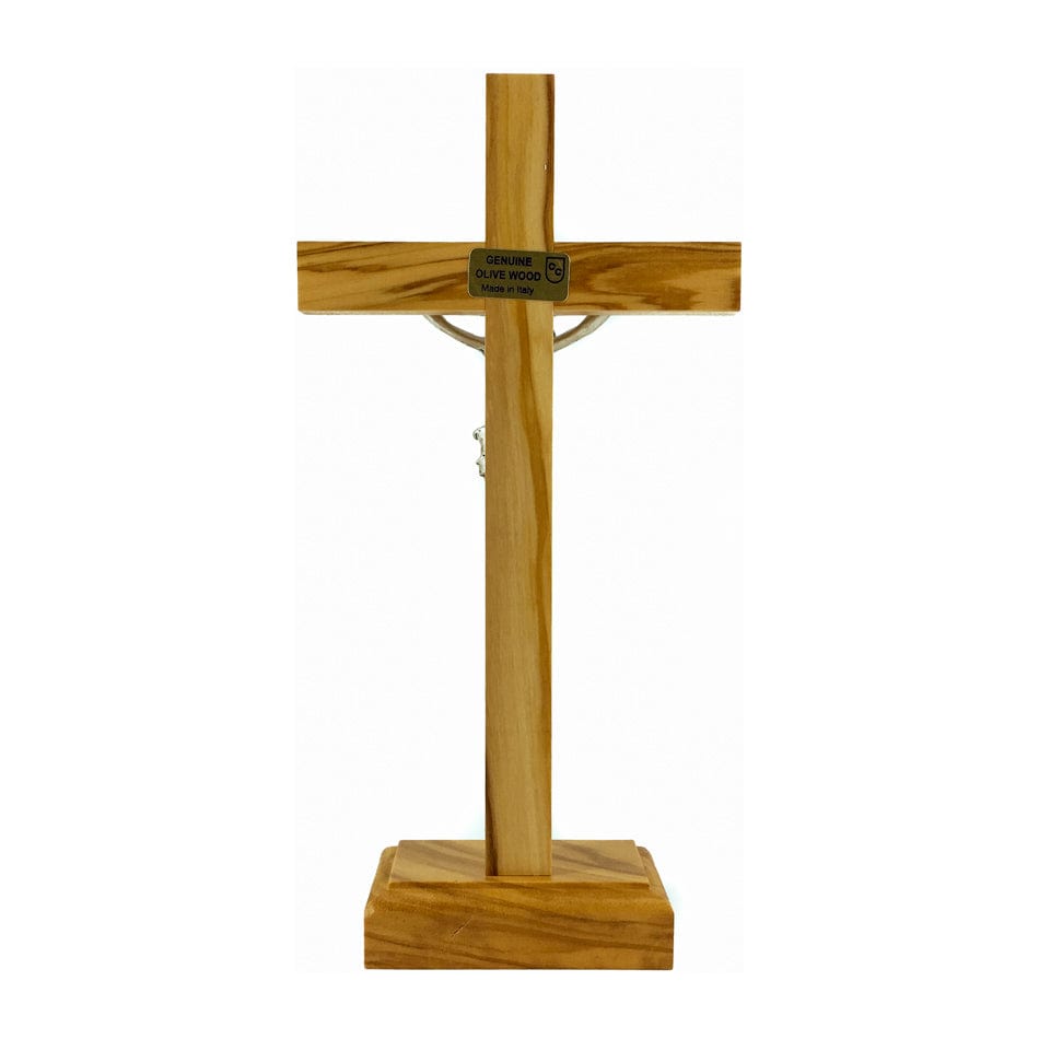 MONDO CATTOLICO 22 cm (8.66 in) Standing Olive Wood Crucifix With Silver Corpus