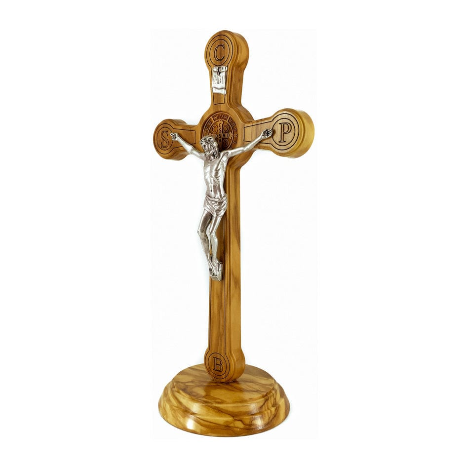 MONDO CATTOLICO 30 cm (11.81 in) Standing Olive Wood St. Benedict Crucifix