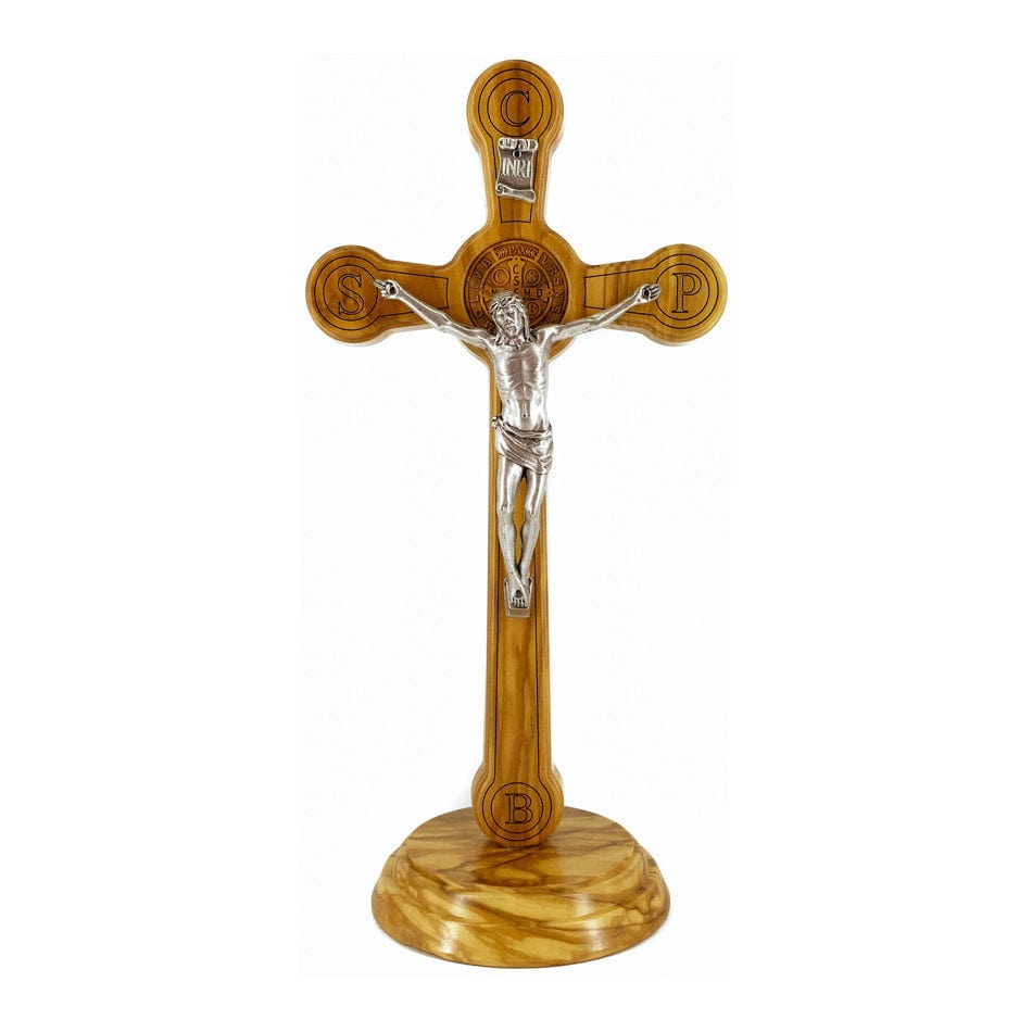 MONDO CATTOLICO 30 cm (11.81 in) Standing Olive Wood St. Benedict Crucifix