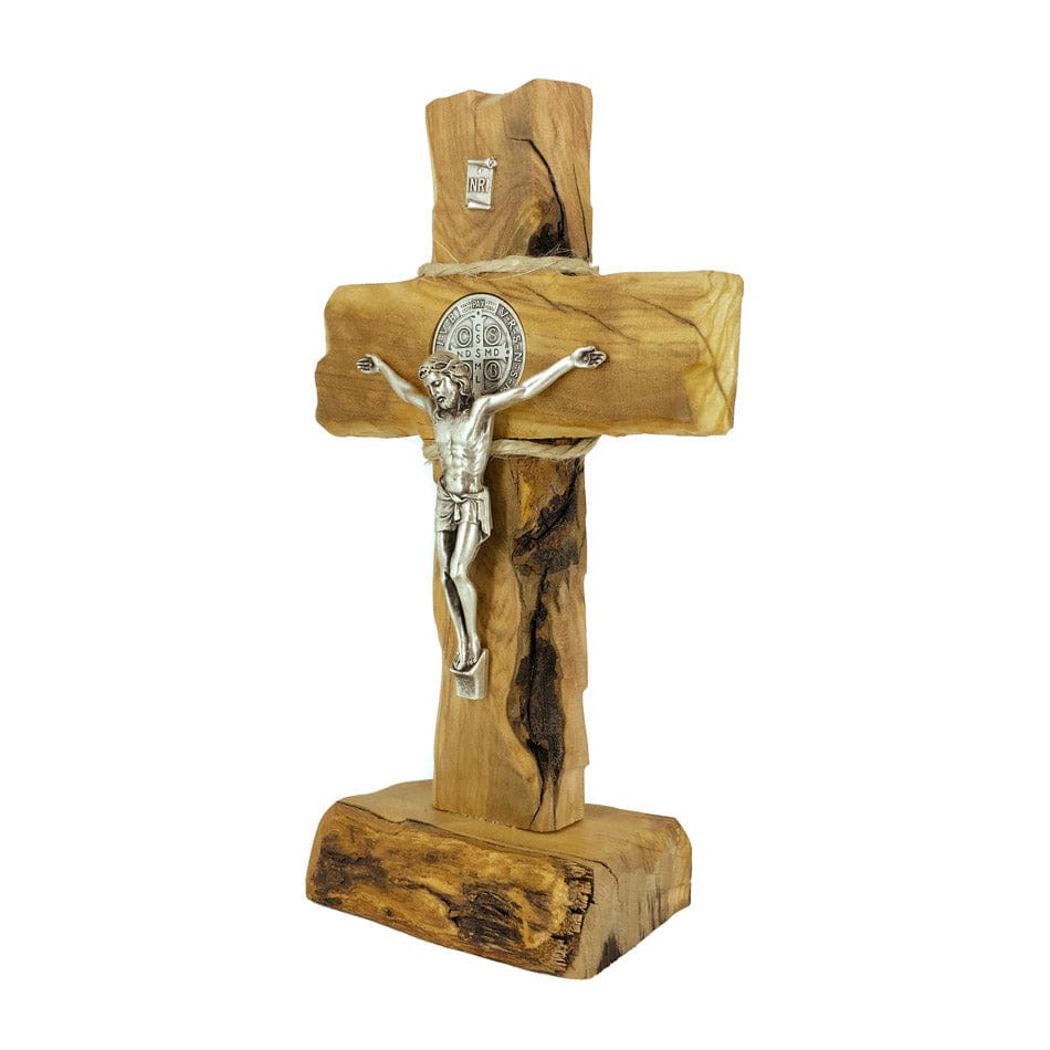 MONDO CATTOLICO Natural Olive Wood and Metal Crucifix