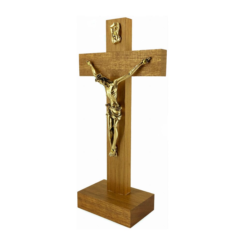 MONDO CATTOLICO 17 cm (6.69 in) Standing Walnut Crucifix With Gold Corpus