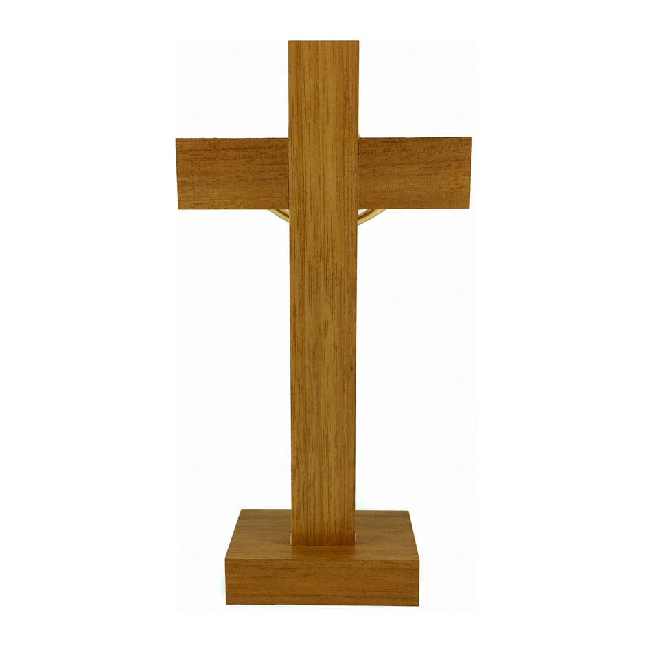 MONDO CATTOLICO 17 cm (6.69 in) Standing Walnut Crucifix With Gold Corpus