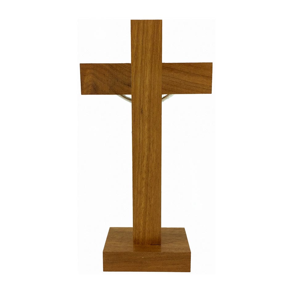 MONDO CATTOLICO 17 cm (6.69 in) Standing Walnut Crucifix With Silver Corpus