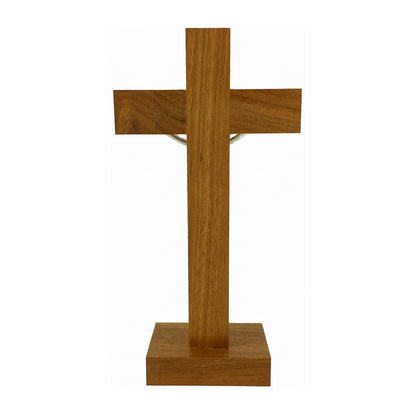 MONDO CATTOLICO 17 cm (6.69 in) Standing Walnut Crucifix With Silver Corpus