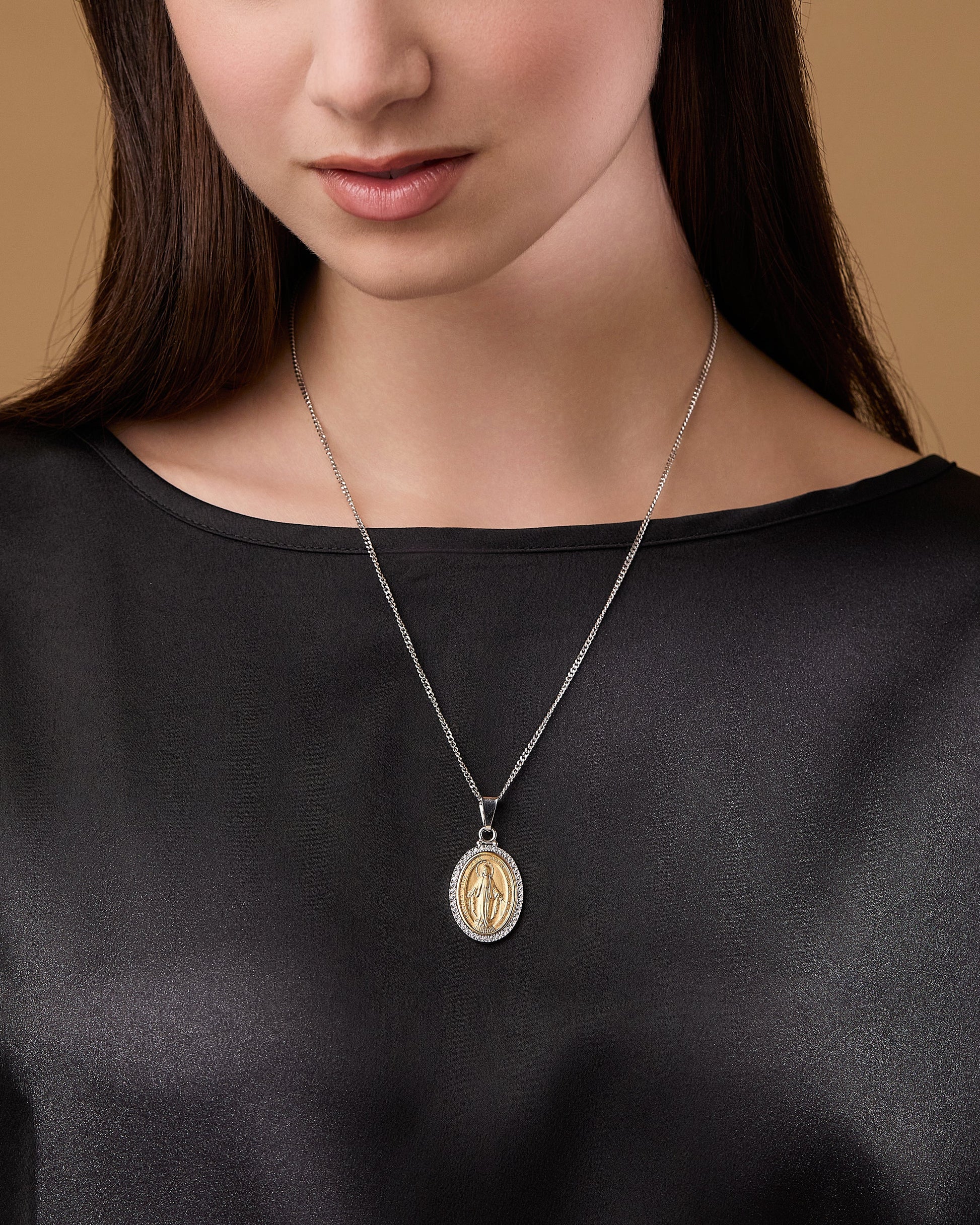 MONDO CATTOLICO ROMA Medal Sterling Silver and Gold-plated Sterling Silver Miraculous Medal with Cubic Zirconia