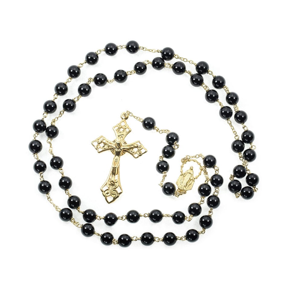 MONDO CATTOLICO Prayer Beads 45.5 cm (17.91 in) / 6 mm (0.23 in) Sterling Silver and Onyx Rosary