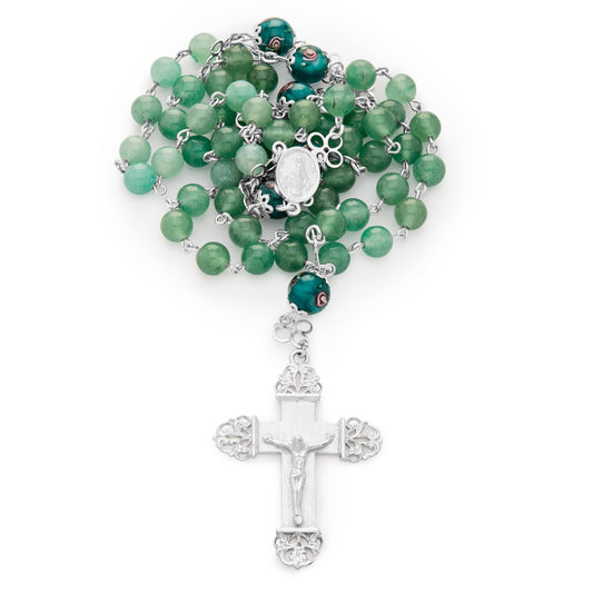 MONDO CATTOLICO Prayer Beads 51 Cm (20.07 in) / 6 mm (0.23 in) Sterling Silver Aventurine Rosary