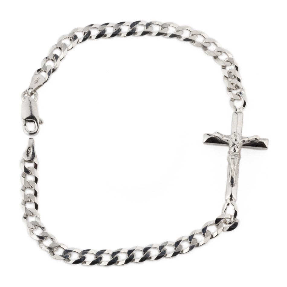 MONDO CATTOLICO Prayer Beads Sterling Silver Bracelet with Sideways Crucifix