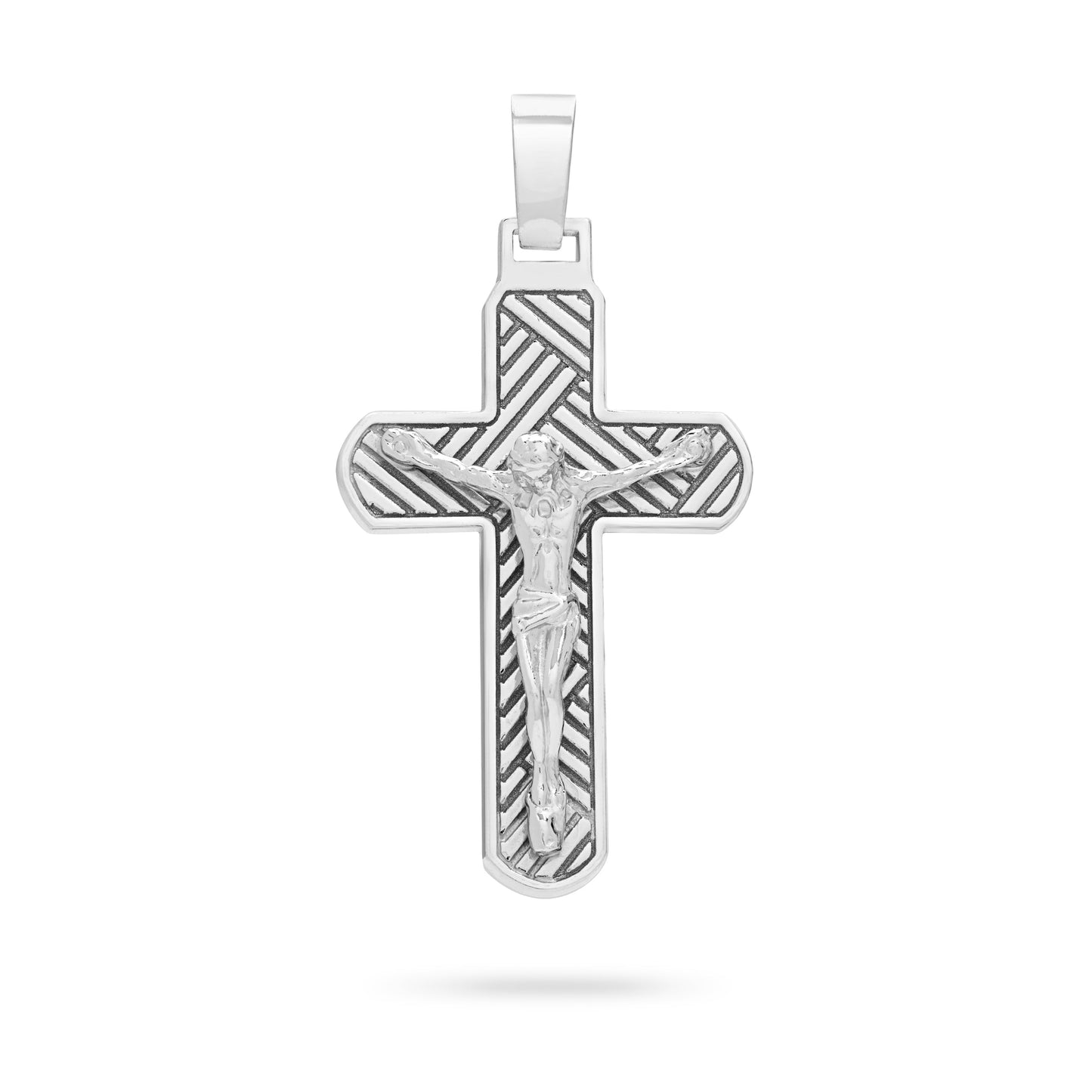 MONDO CATTOLICO ROMA 33 mm (1.30 in) Sterling Silver Crucifix Pendant with Detailed Angled Lines