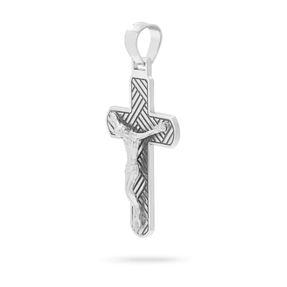 MONDO CATTOLICO ROMA 33 mm (1.30 in) Sterling Silver Crucifix Pendant with Detailed Angled Lines